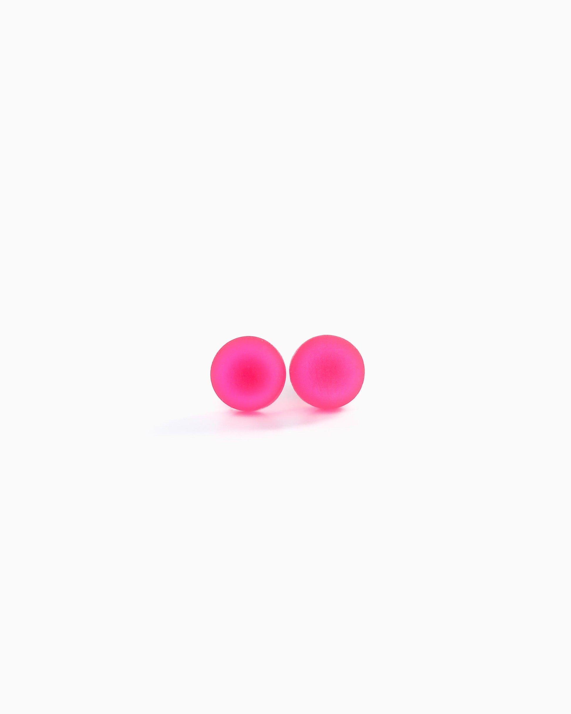 Neon pink tiny 8mm stud earrings, Hypoallergenic earrings for sensitive ears, Handmade jewelry - Ollijewelry