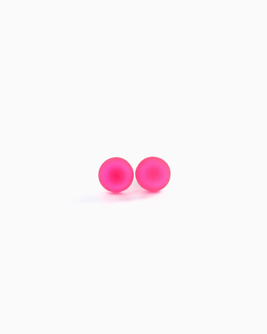 Neon pink tiny 8mm stud earrings, Hypoallergenic earrings for sensitive ears, Handmade jewelry - Ollijewelry