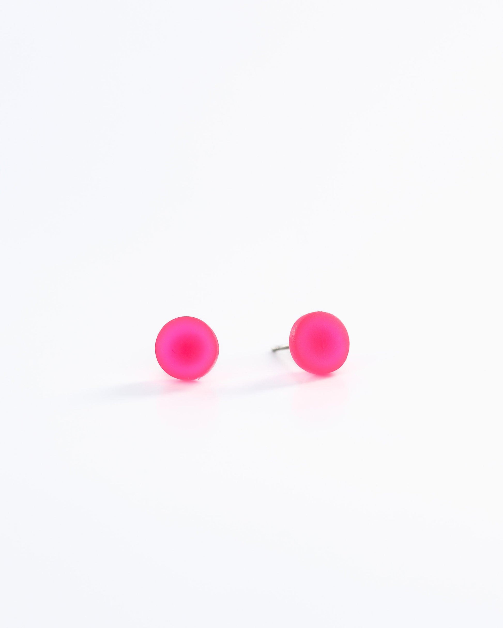 Neon pink tiny 8mm stud earrings, Hypoallergenic earrings for sensitive ears, Handmade jewelry - Ollijewelry