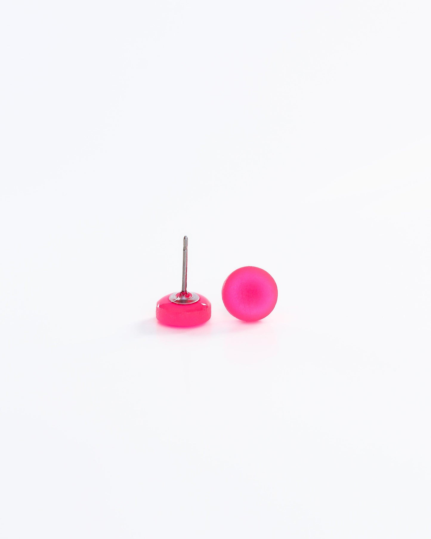 Neon pink tiny 8mm stud earrings, Hypoallergenic earrings for sensitive ears, Handmade jewelry - Ollijewelry