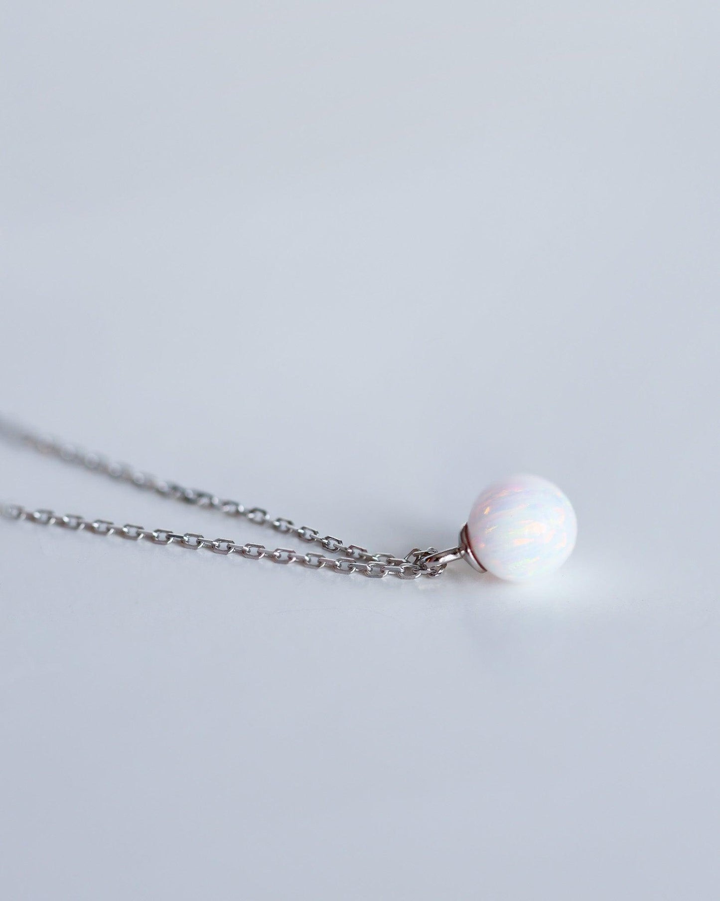 Opal pendant necklace on a delicate sliver chain - Ollijewelry