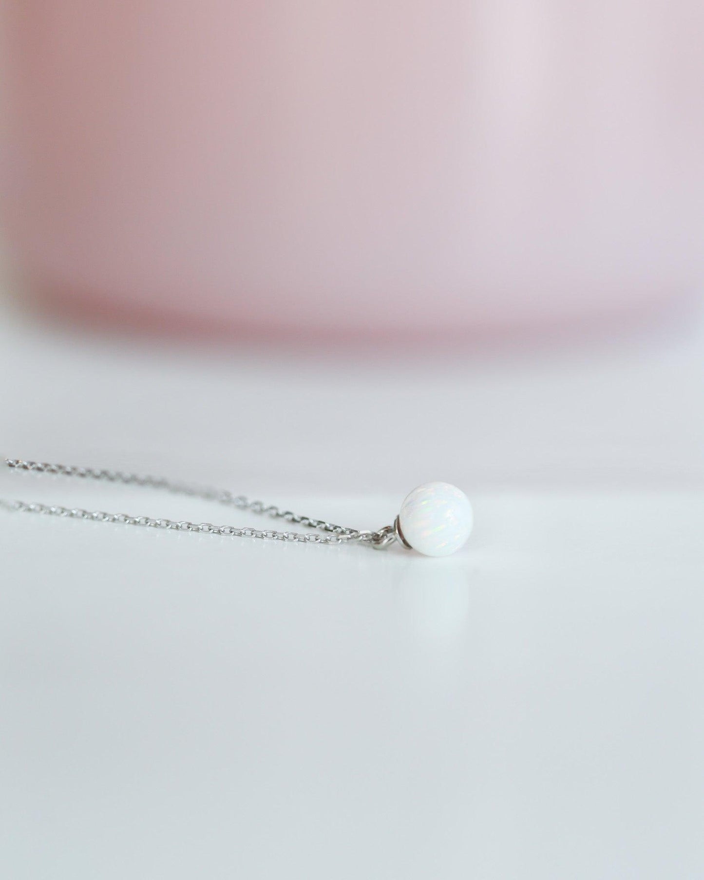 Opal pendant necklace on a delicate sliver chain - Ollijewelry