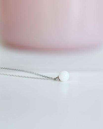 Opal pendant necklace on a delicate sliver chain - Ollijewelry