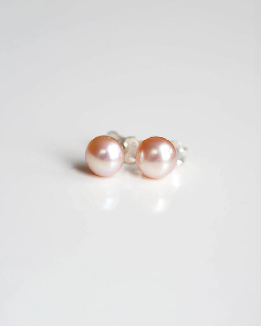 Pearl pink studs earrings with silver posts - Ollijewelry