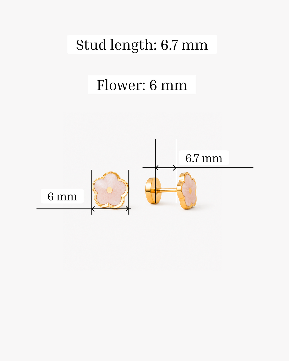 Pink flower flat back studs - Stainless Steel Earrings