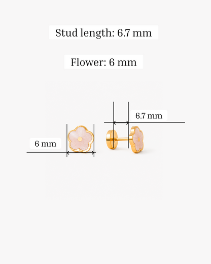 Pink flower flat back studs - Stainless Steel Earrings