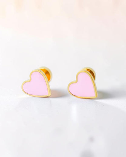 Tiny Rose Flat Back Heart Earrings – Surgical Steel Studs