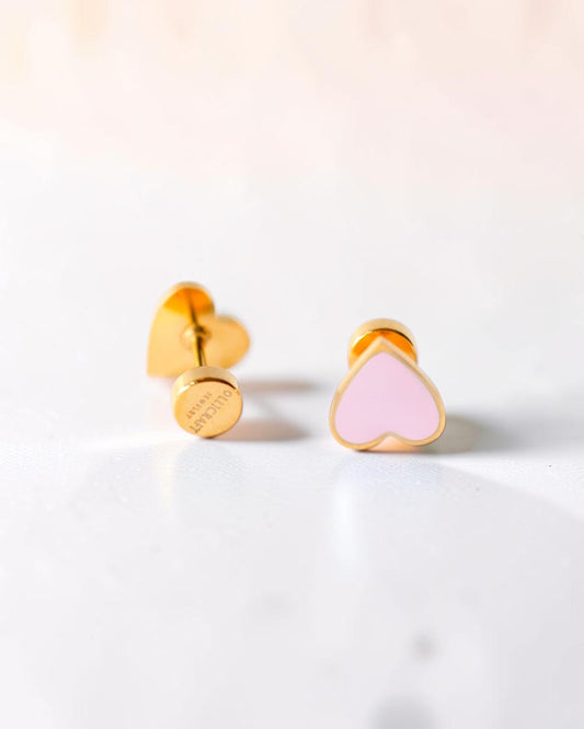 Tiny Rose Flat Back Heart Earrings – Surgical Steel Studs