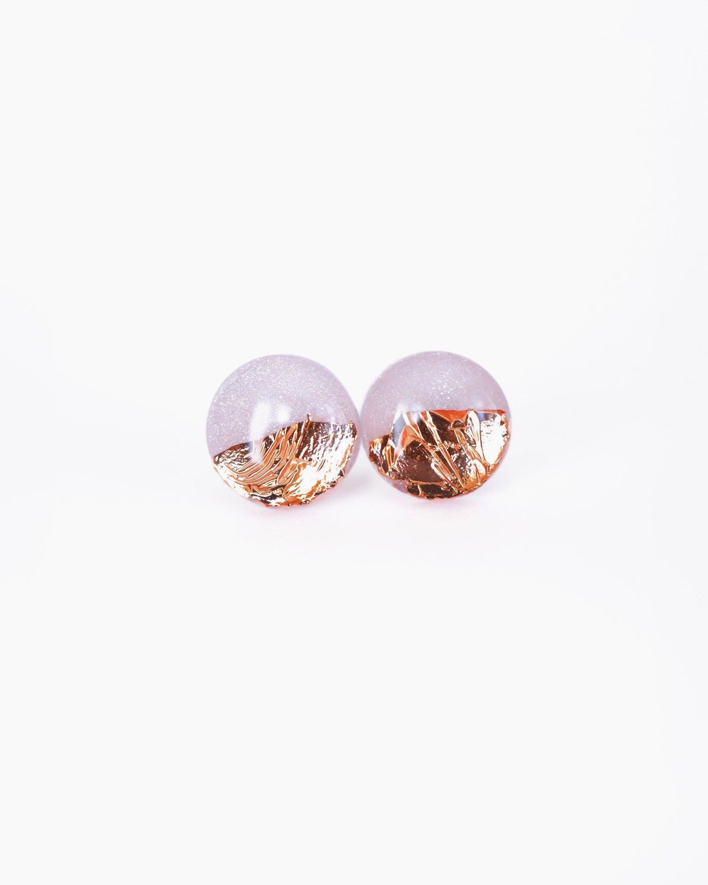 Pink rose stud earrings with gold foil - Ollijewelry