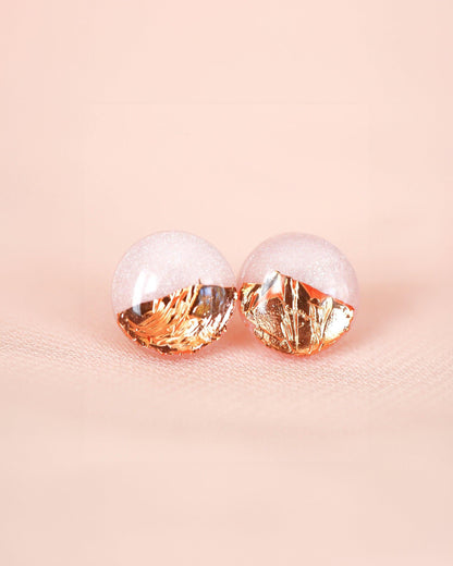 Pink rose stud earrings with gold foil - Ollijewelry