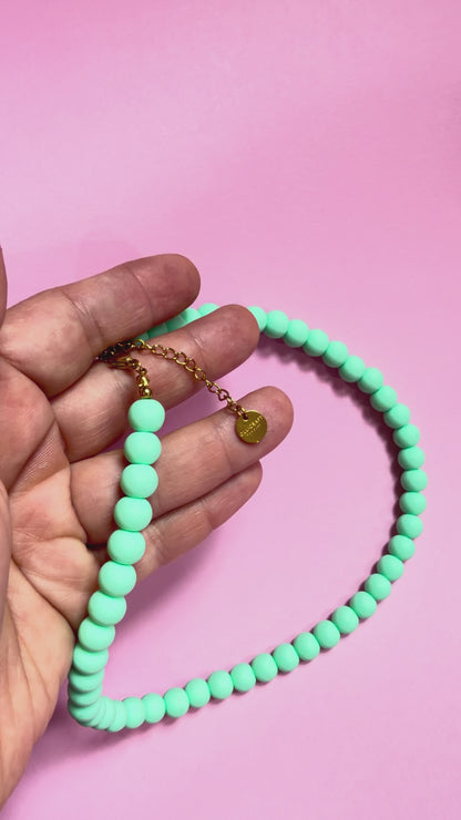 Mint Beaded Necklace - Handmade Polymer Clay Statement Jewelry