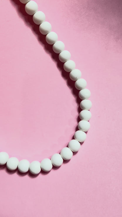 White Beaded Necklace - Handmade Polymer Clay Statement Jewelry
