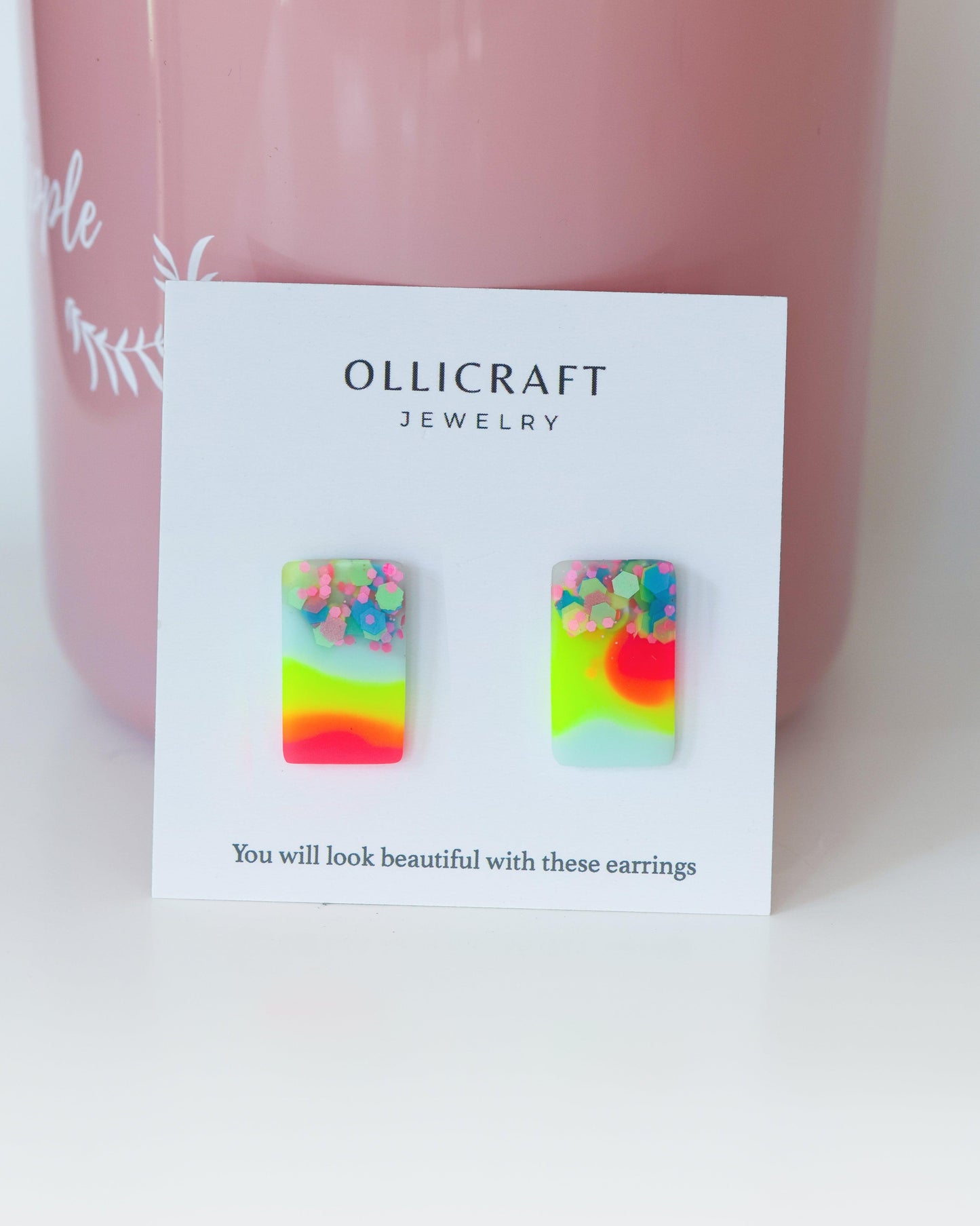 Rectangular stud earrings - hypoallergenic earrings for sensitive ears - Ollijewelry