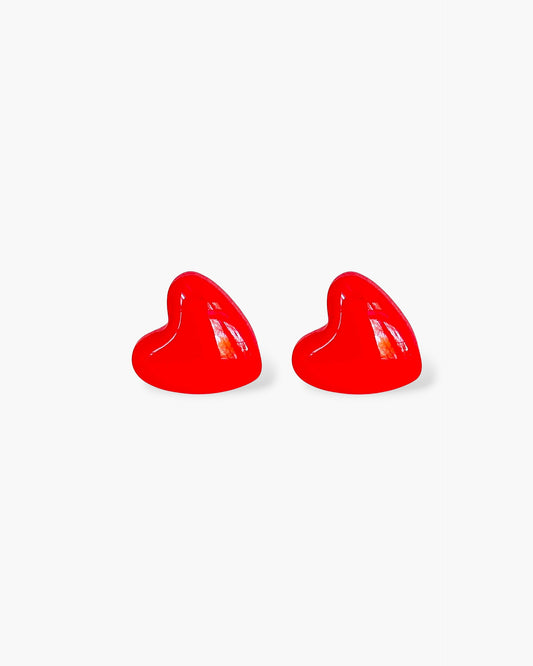 Red heart studs earrings