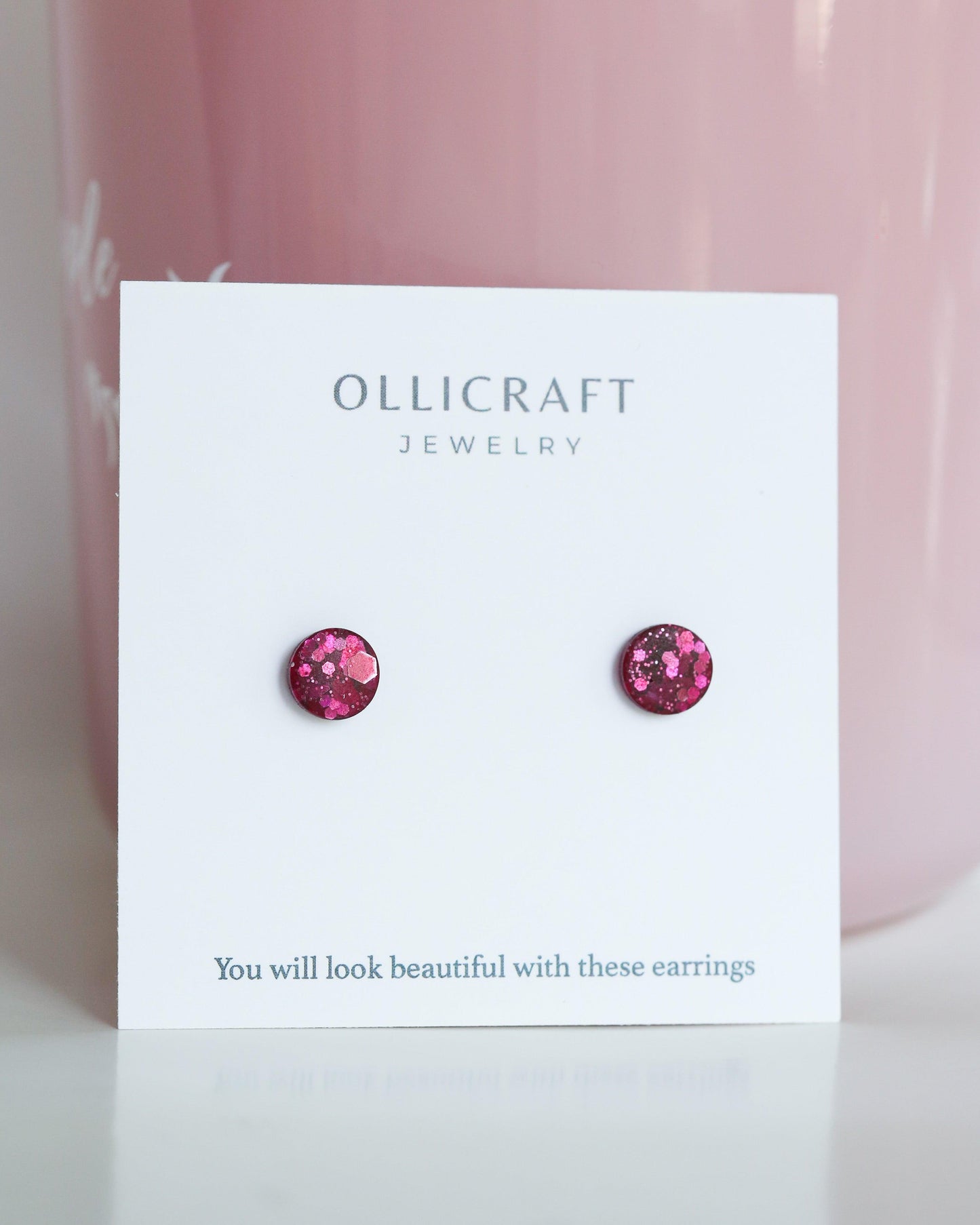 Red tiny 8mm stud earrings, Hypoallergenic earrings for sensitive ears, Handmade jewelry - Ollijewelry