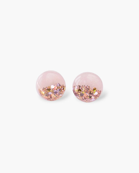 Rose pink glitter stud earrings
