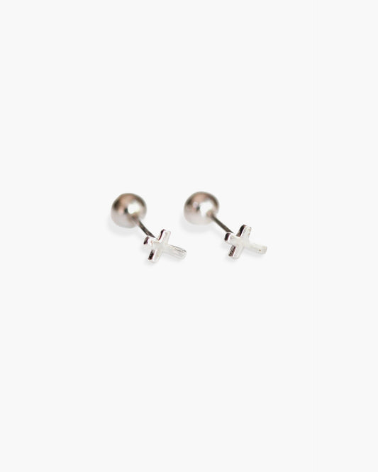 Screw back cross stud earrings in 925 sterling silver