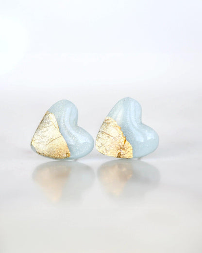 Sky blue heart studs earrings - Ollijewelry