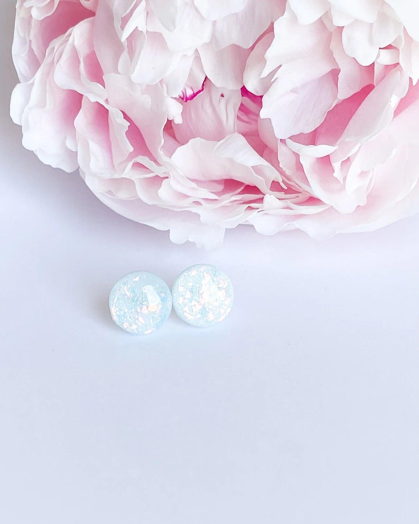 Sky blue sparkly stud earrings with surgical steel posts - Ollijewelry