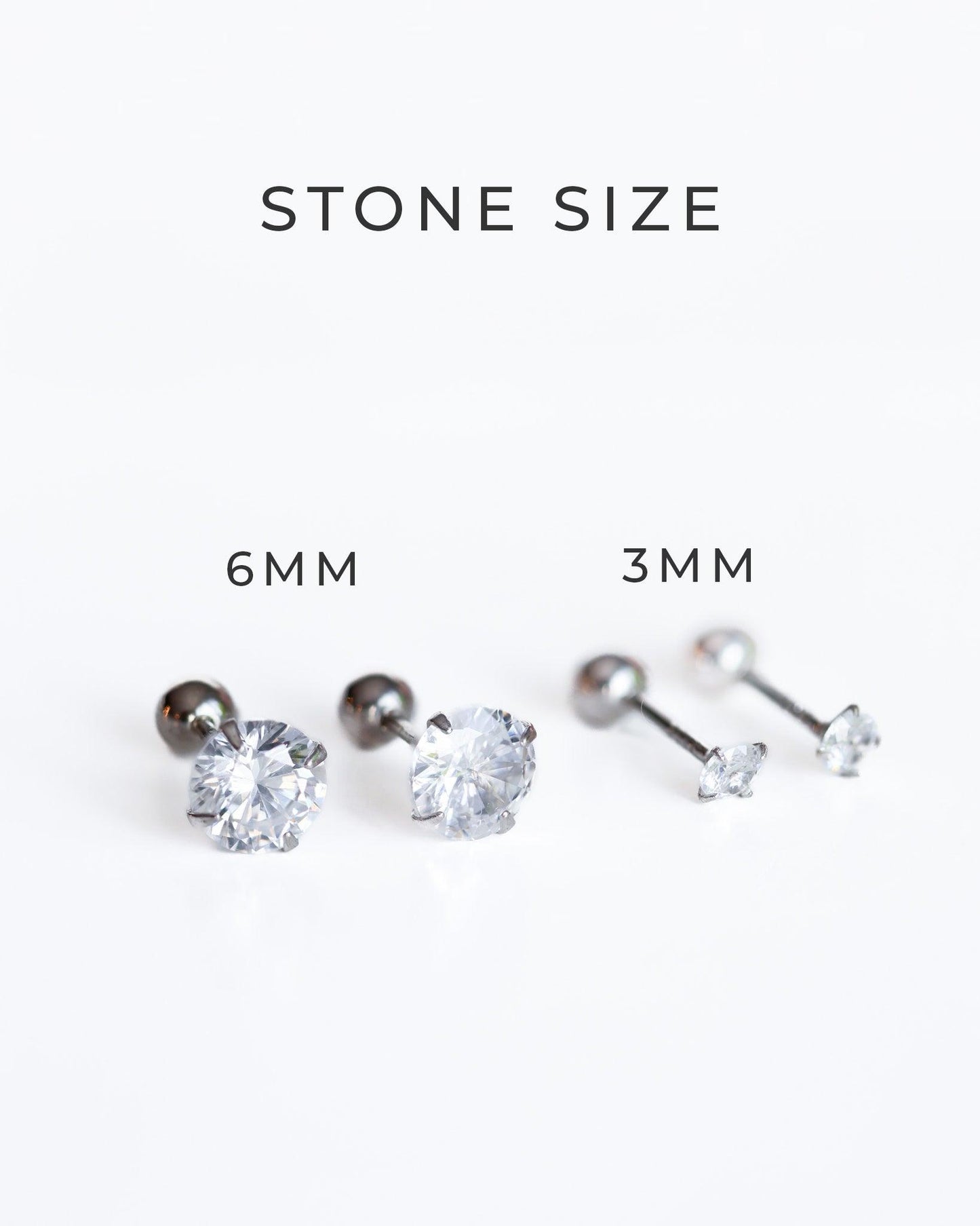 Stud Earrings with Cubic Zirconia in Sterling Silver with Screw ball backs - Ollijewelry