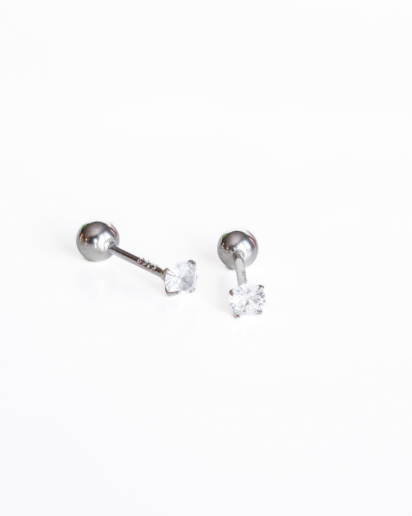 Stud Earrings with Cubic Zirconia in Sterling Silver with Screw ball backs - Ollijewelry