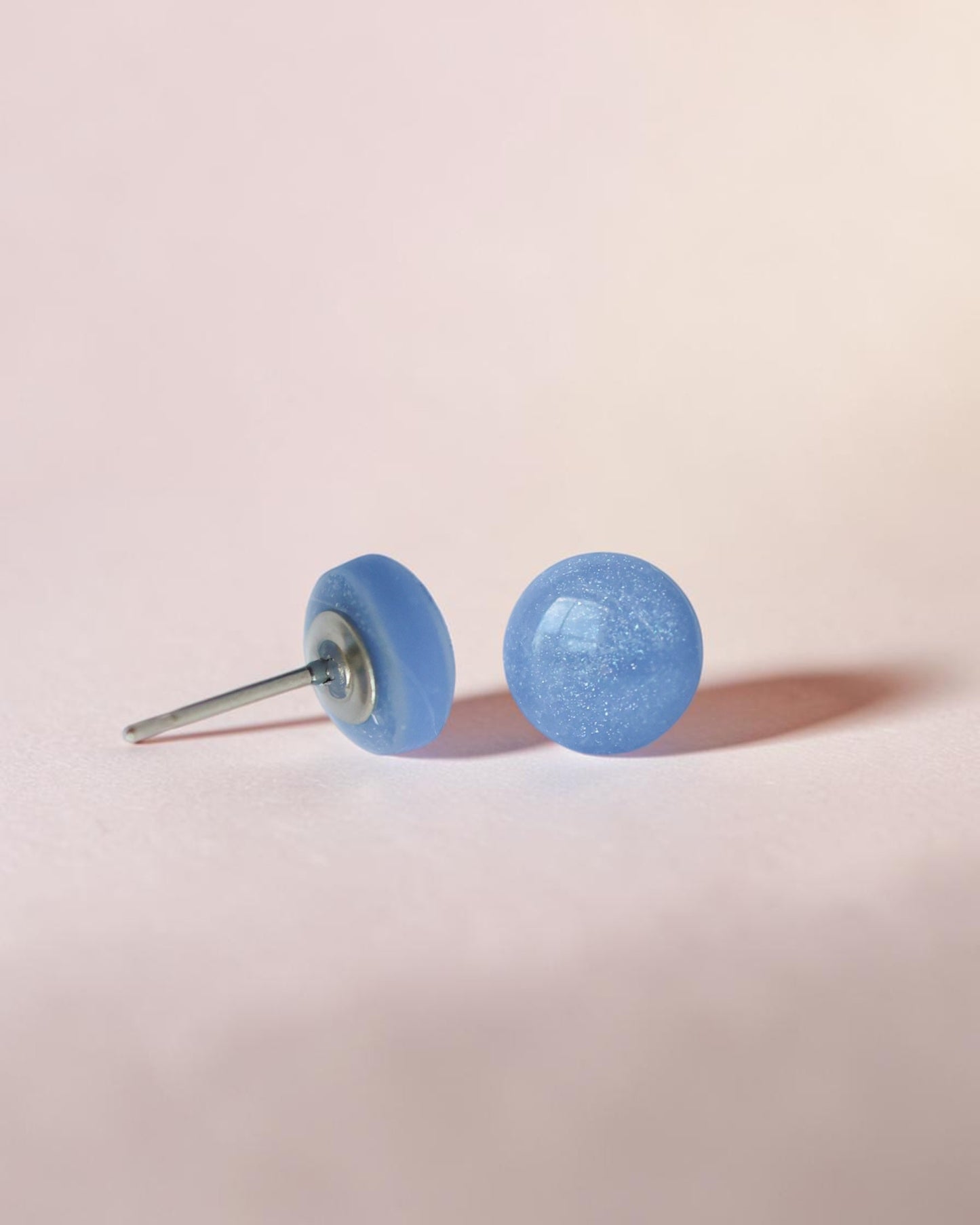 Tiny blue 8mm stud earrings, Hypoallergenic studs