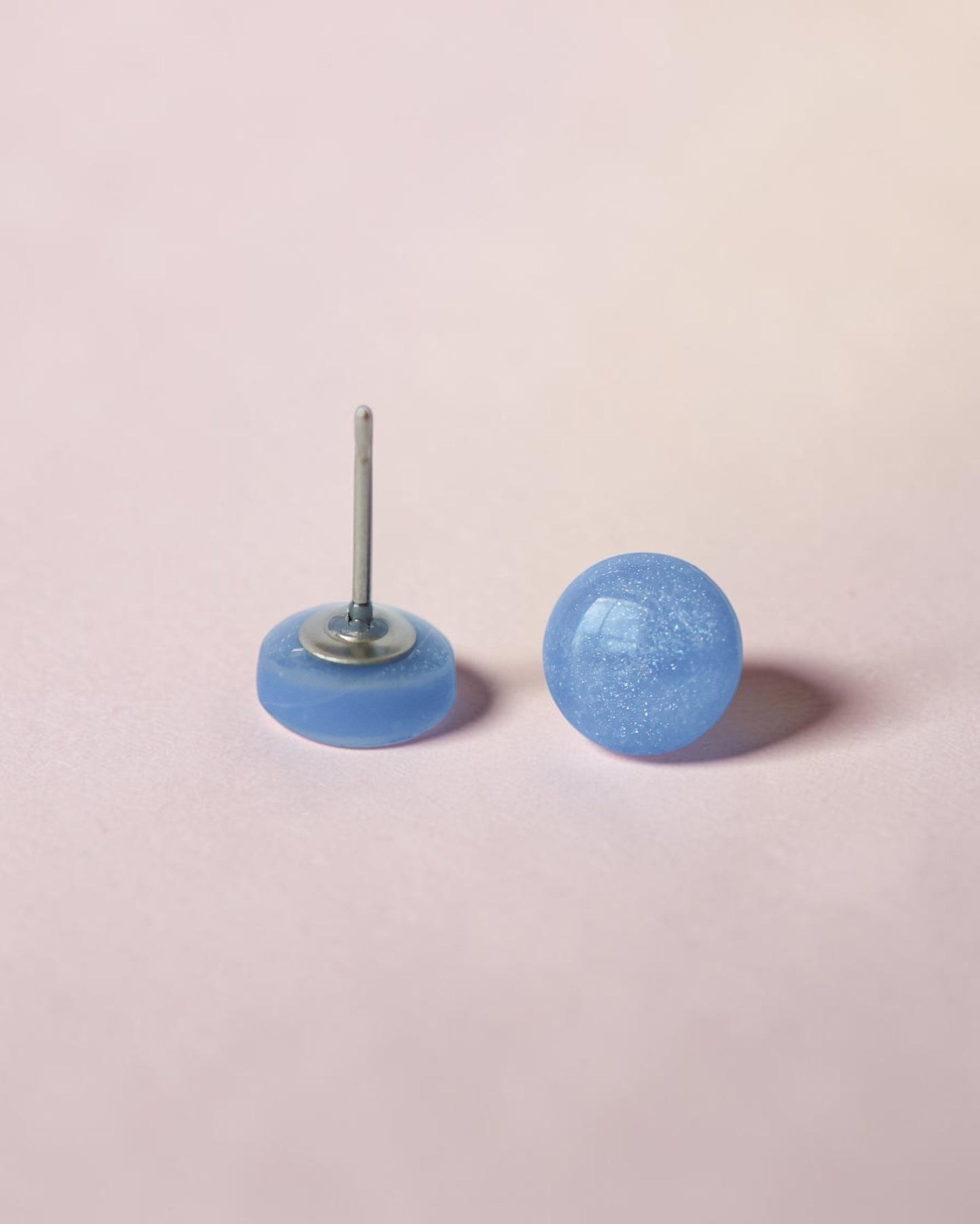 Tiny blue 8mm stud earrings, Hypoallergenic studs