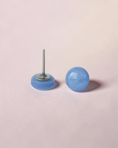 Tiny blue 8mm stud earrings, Hypoallergenic studs