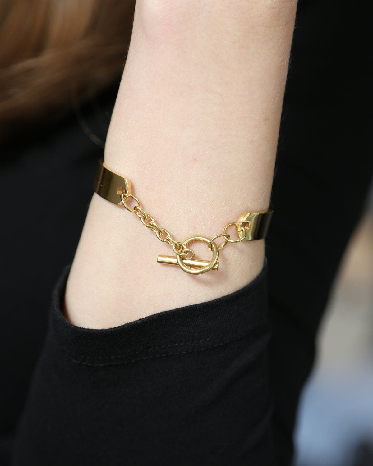 Solid cuff bracelet with chain closure Adjustable bracelet freeshipping - Ollijewelry