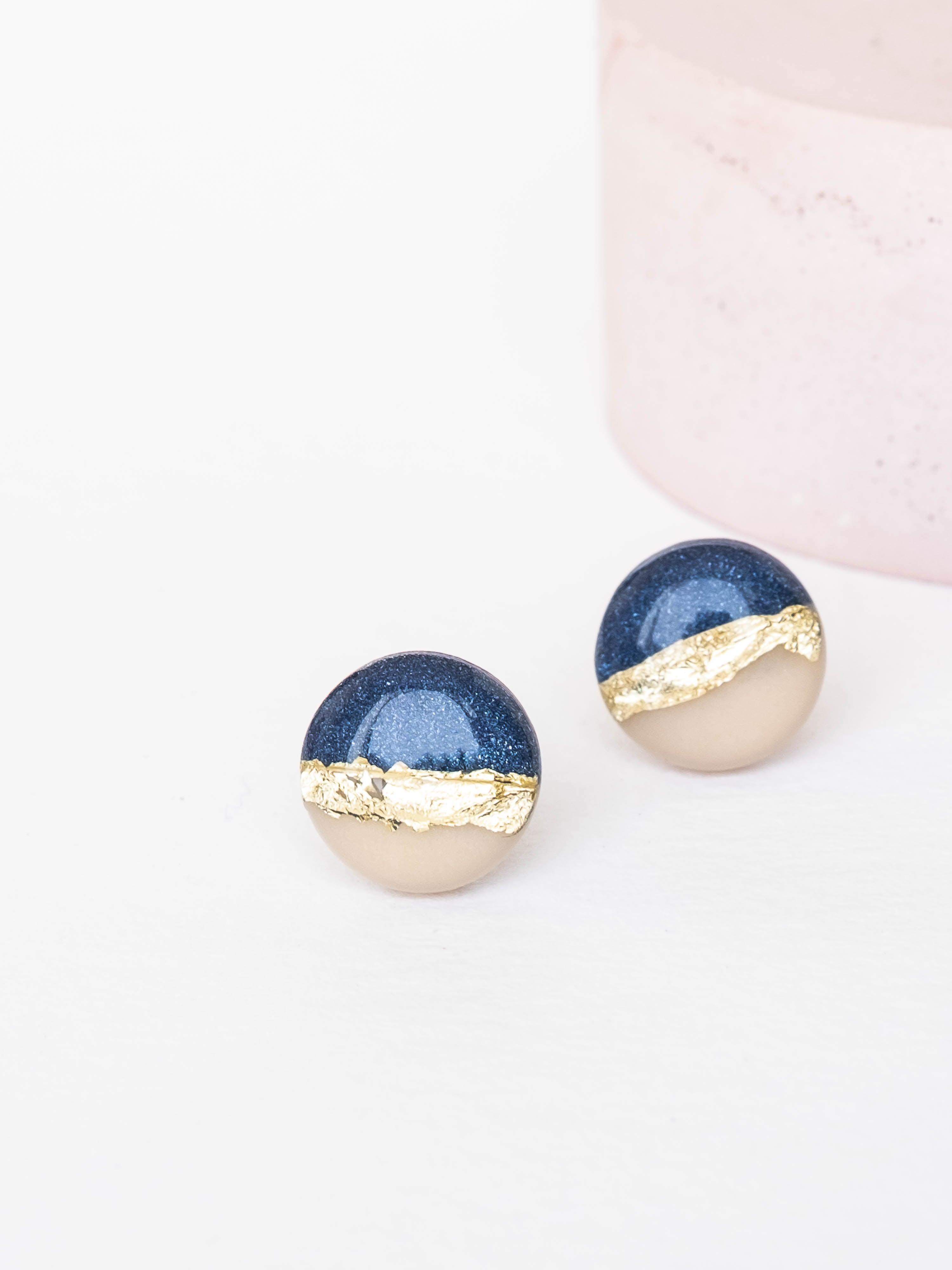 Delicate champagne earrings with gold foil stripe freeshipping - Ollijewelry