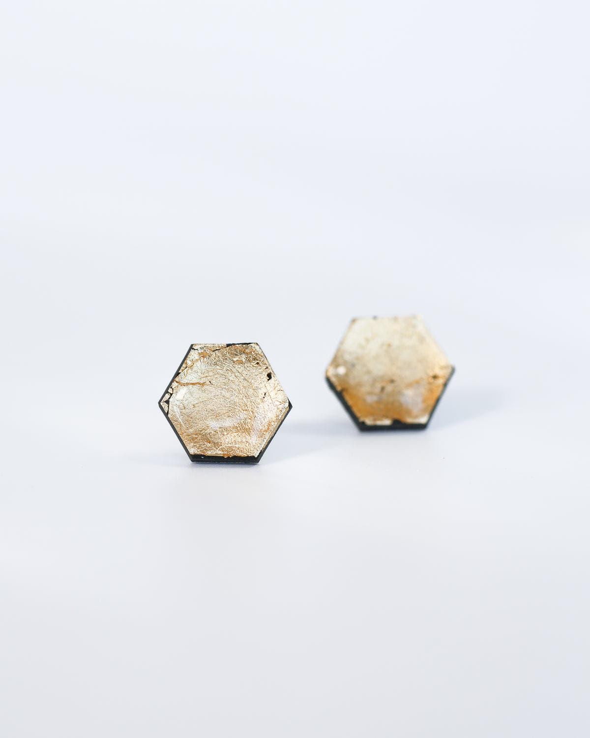 Gold hexagon stud earrings free shipping - Ollijewelry