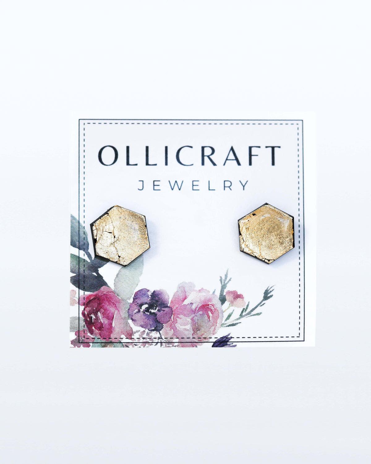 Gold hexagon stud earrings free shipping - Ollijewelry