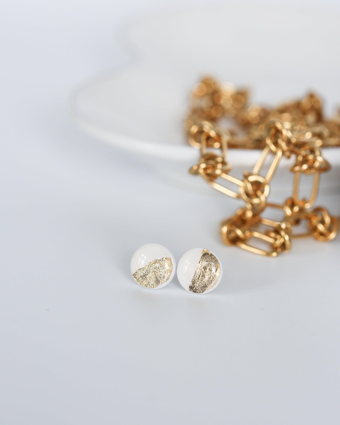 White gold foil studs bridesmaid earrings