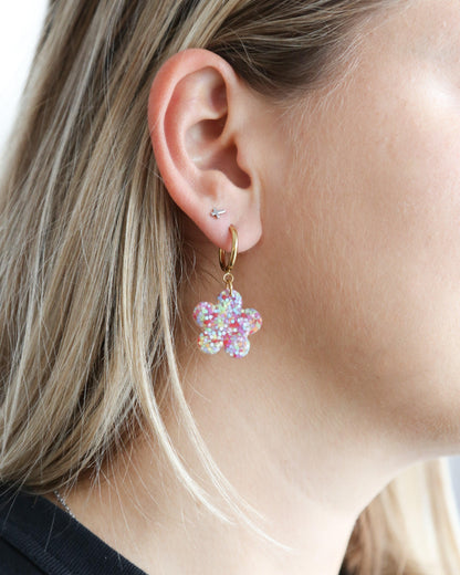 Cute flower statement earrings made from crystal resin, Handmade jewelry - Ollijewelry