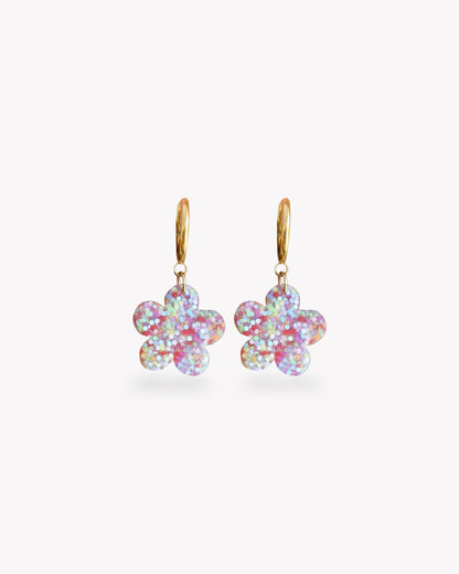 Cute flower statement earrings made from crystal resin, Handmade jewelry - Ollijewelry