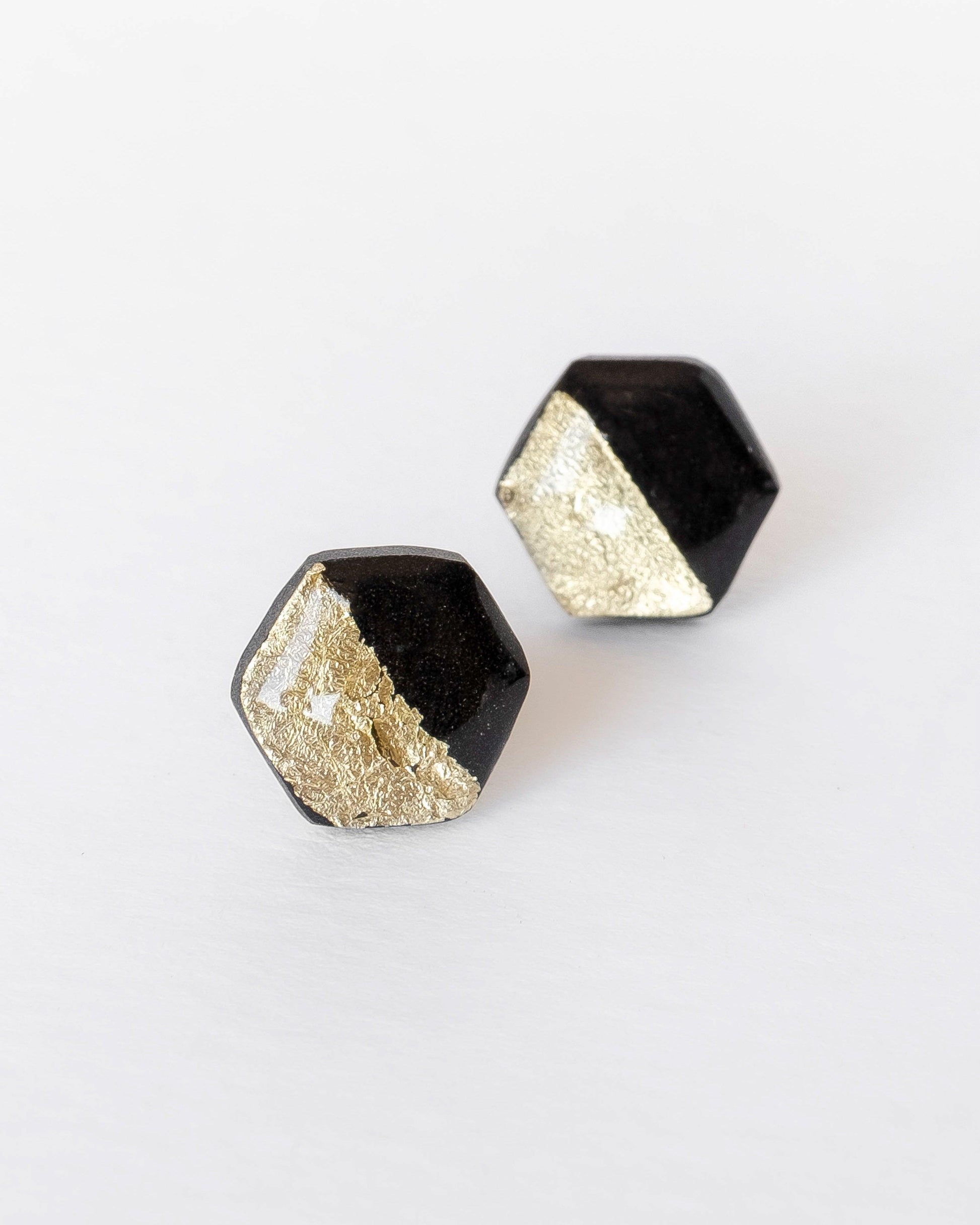 Black and gold hexagon stud earrings - Ollijewelry