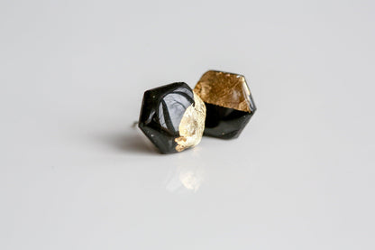 Black and gold hexagon stud earrings - Ollijewelry