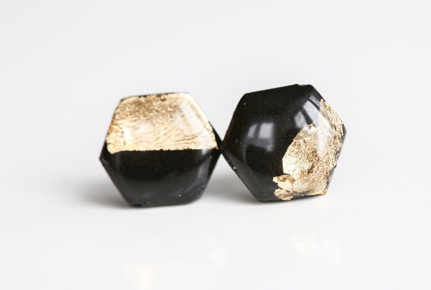 Black and gold hexagon stud earrings - Ollijewelry