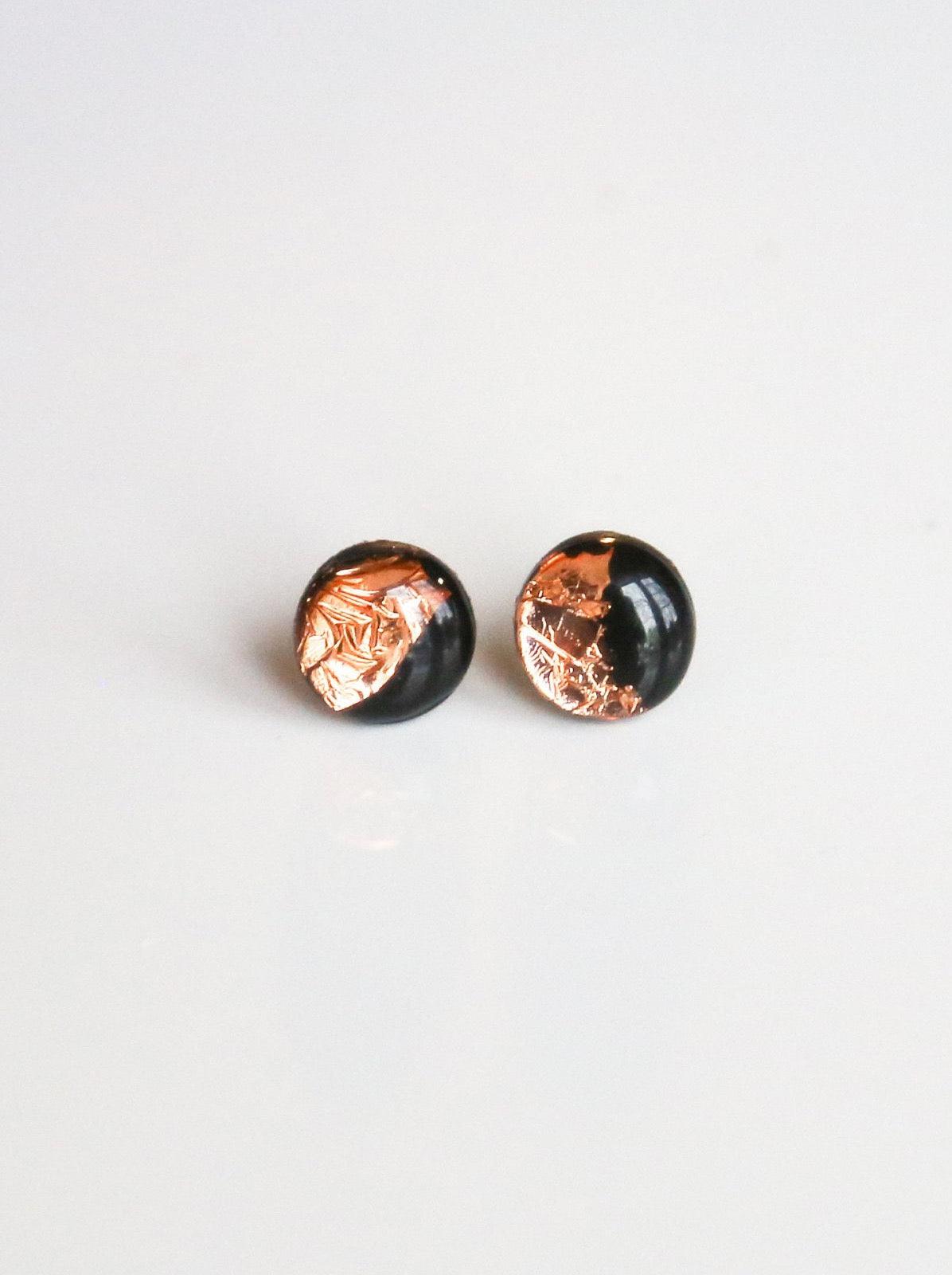 Black and rose gold stud earrings - Ollijewelry