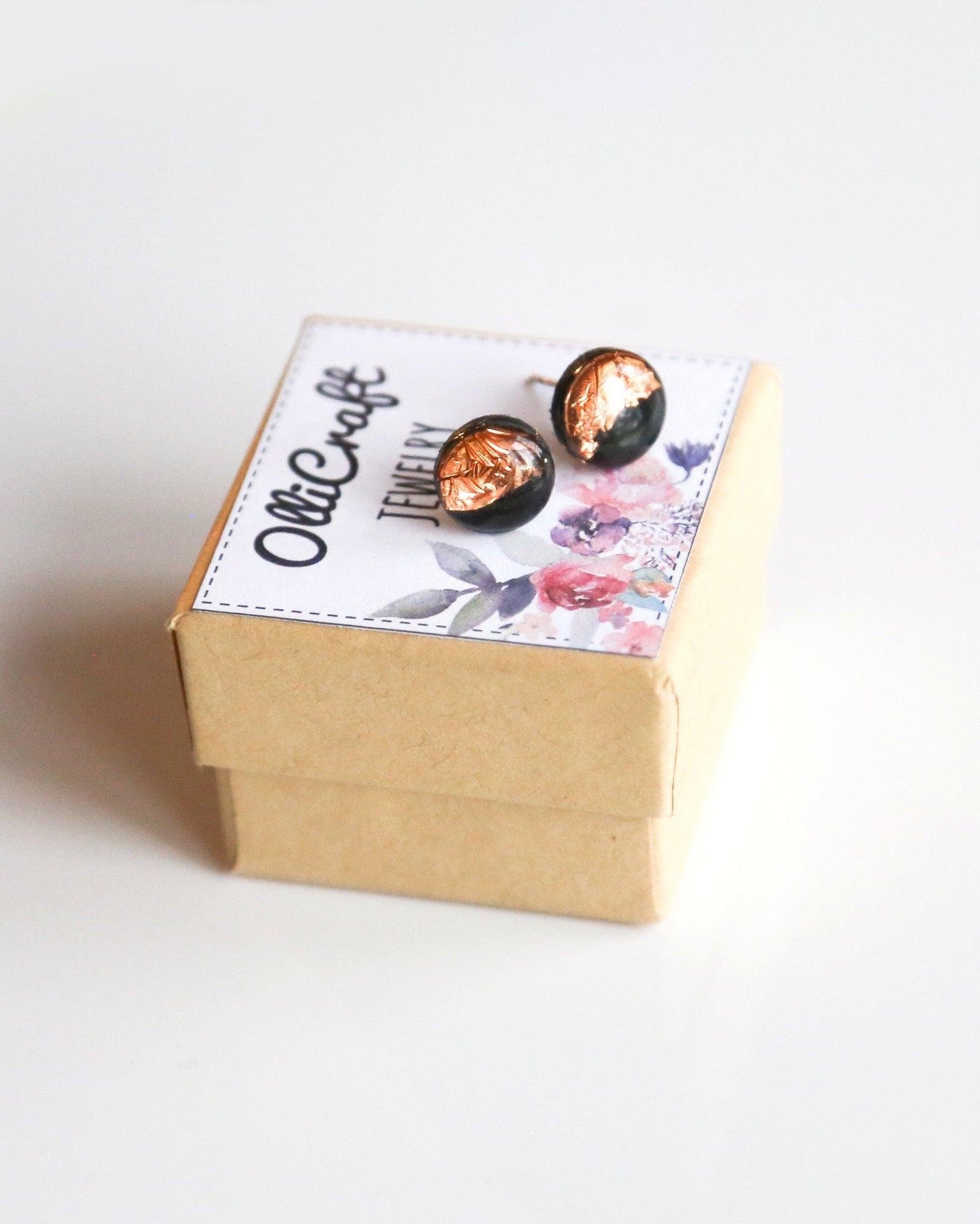 Black and rose gold stud earrings - Ollijewelry