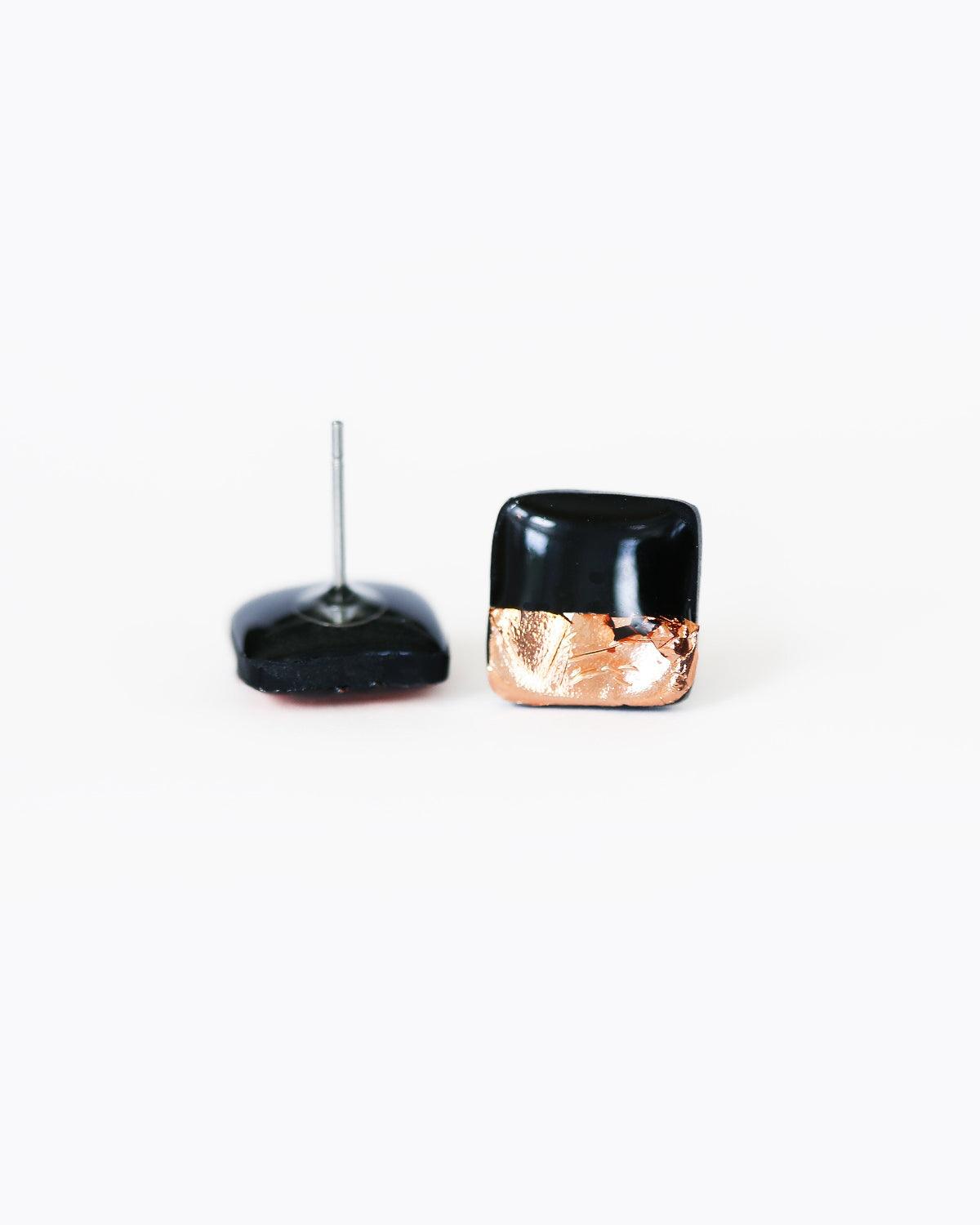 Black square studs earrings - Ollijewelry