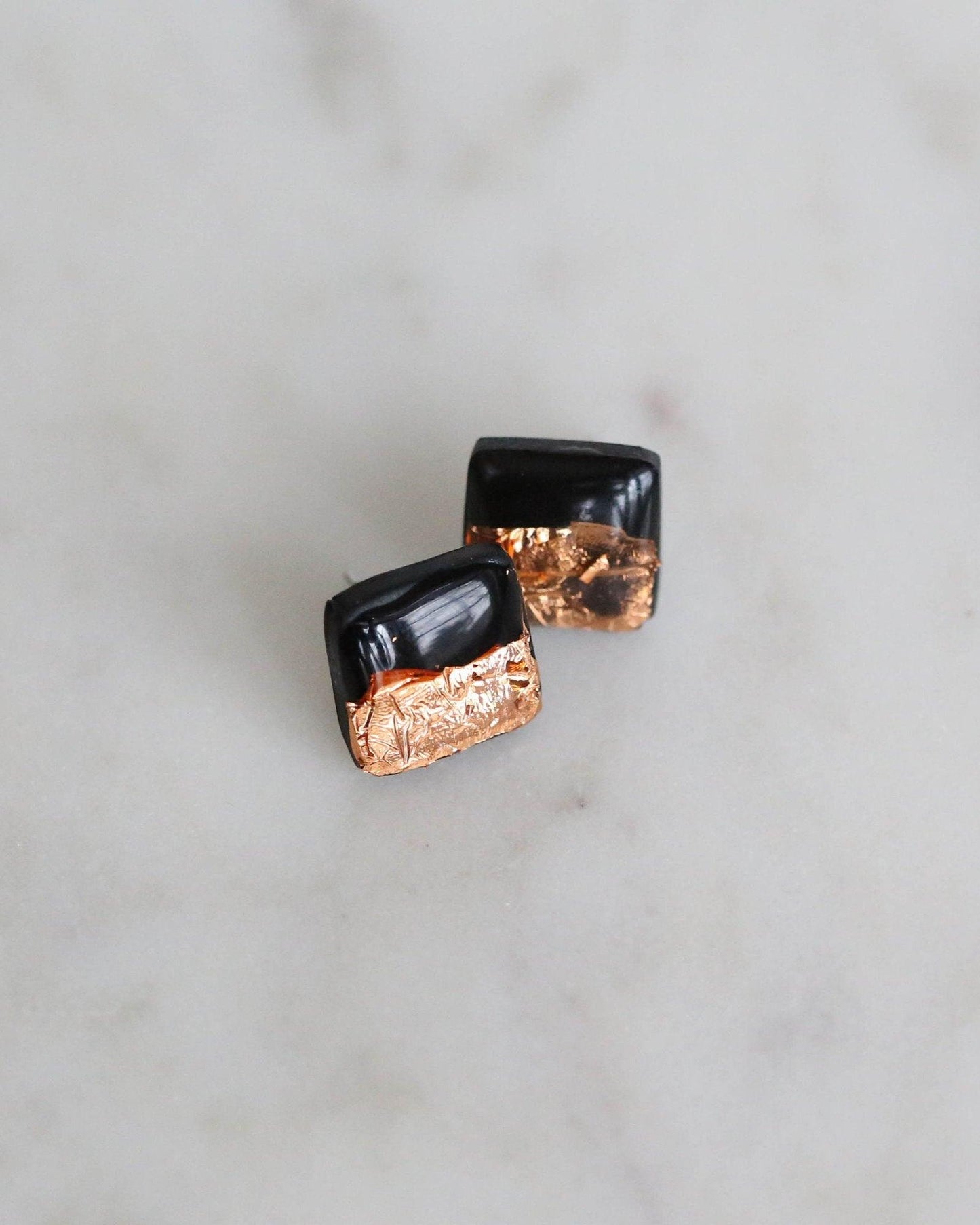 Black square studs earrings - Ollijewelry