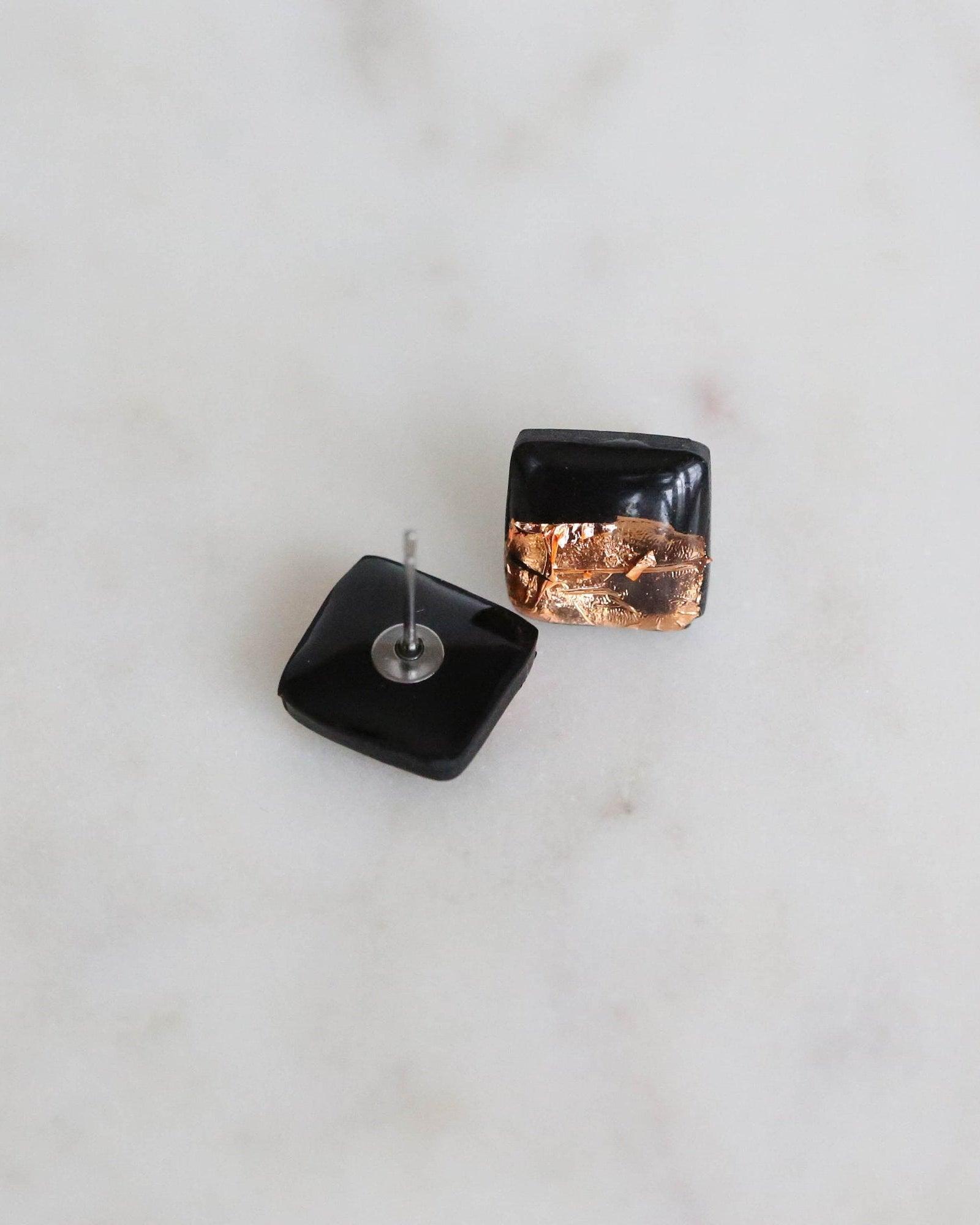 Black square studs earrings - Ollijewelry