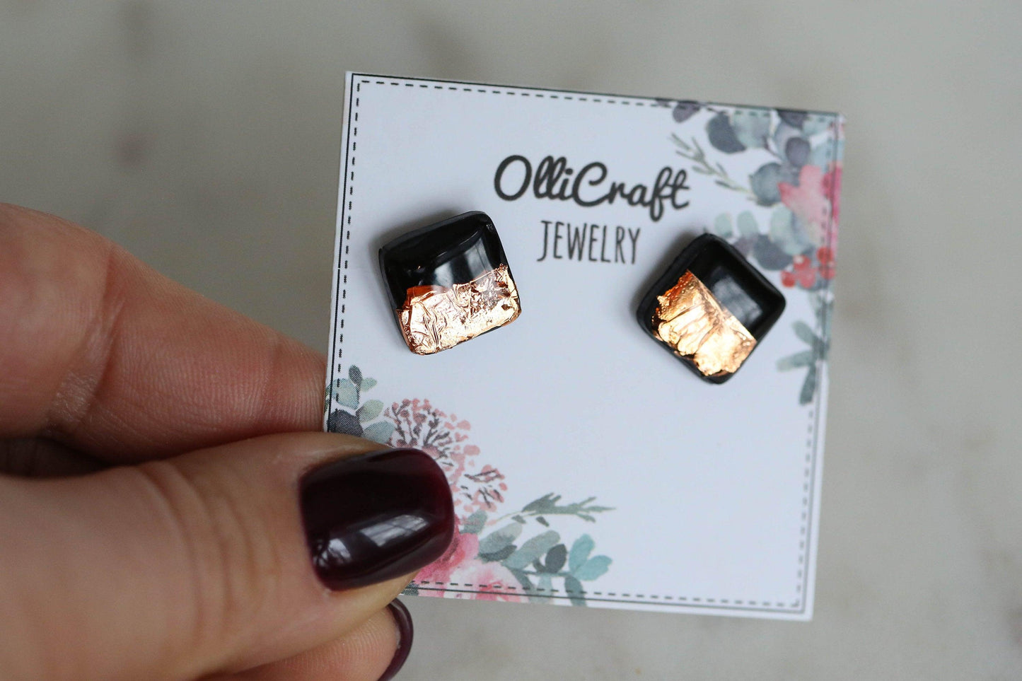 Black square studs earrings - Ollijewelry