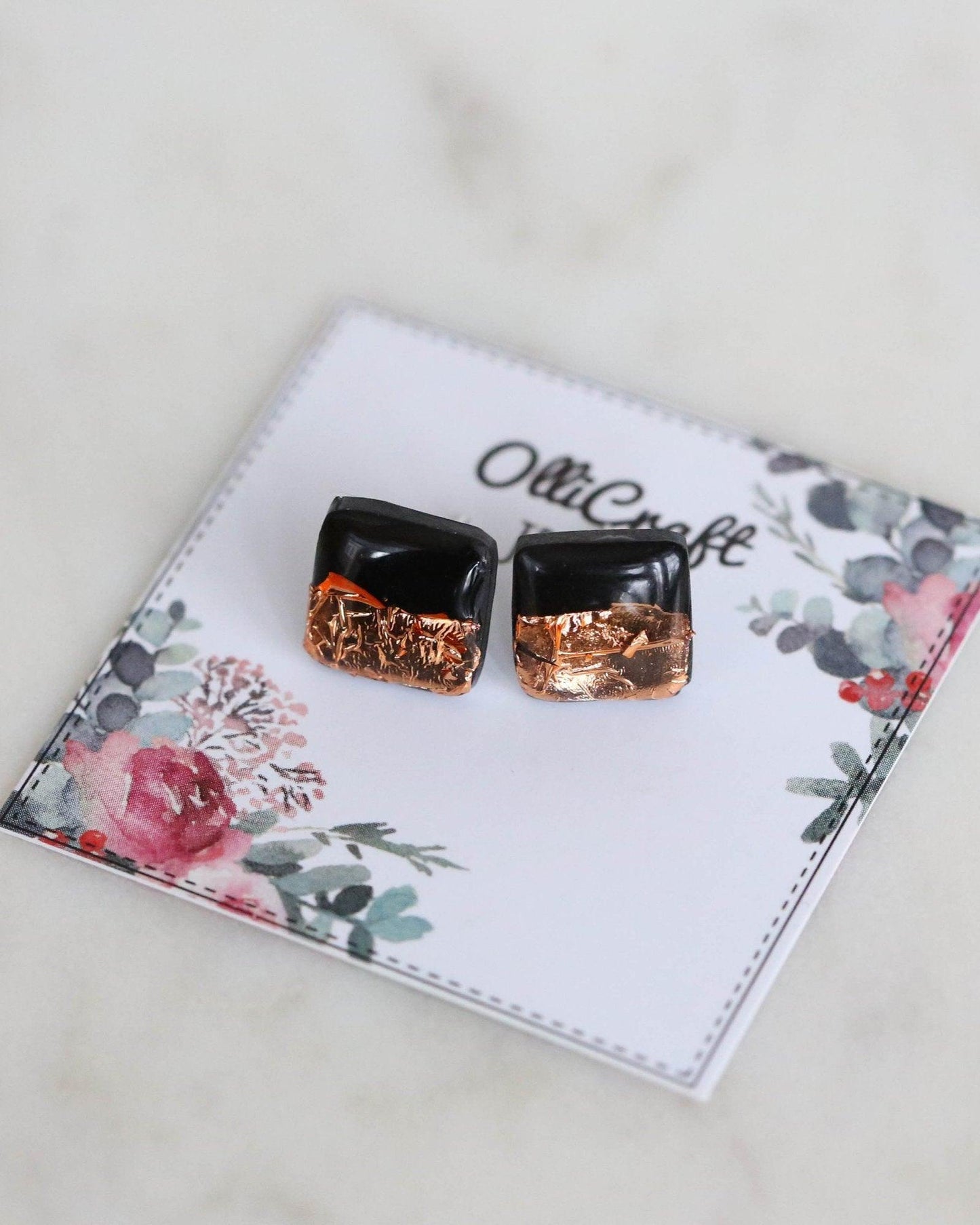 Black square studs earrings - Ollijewelry