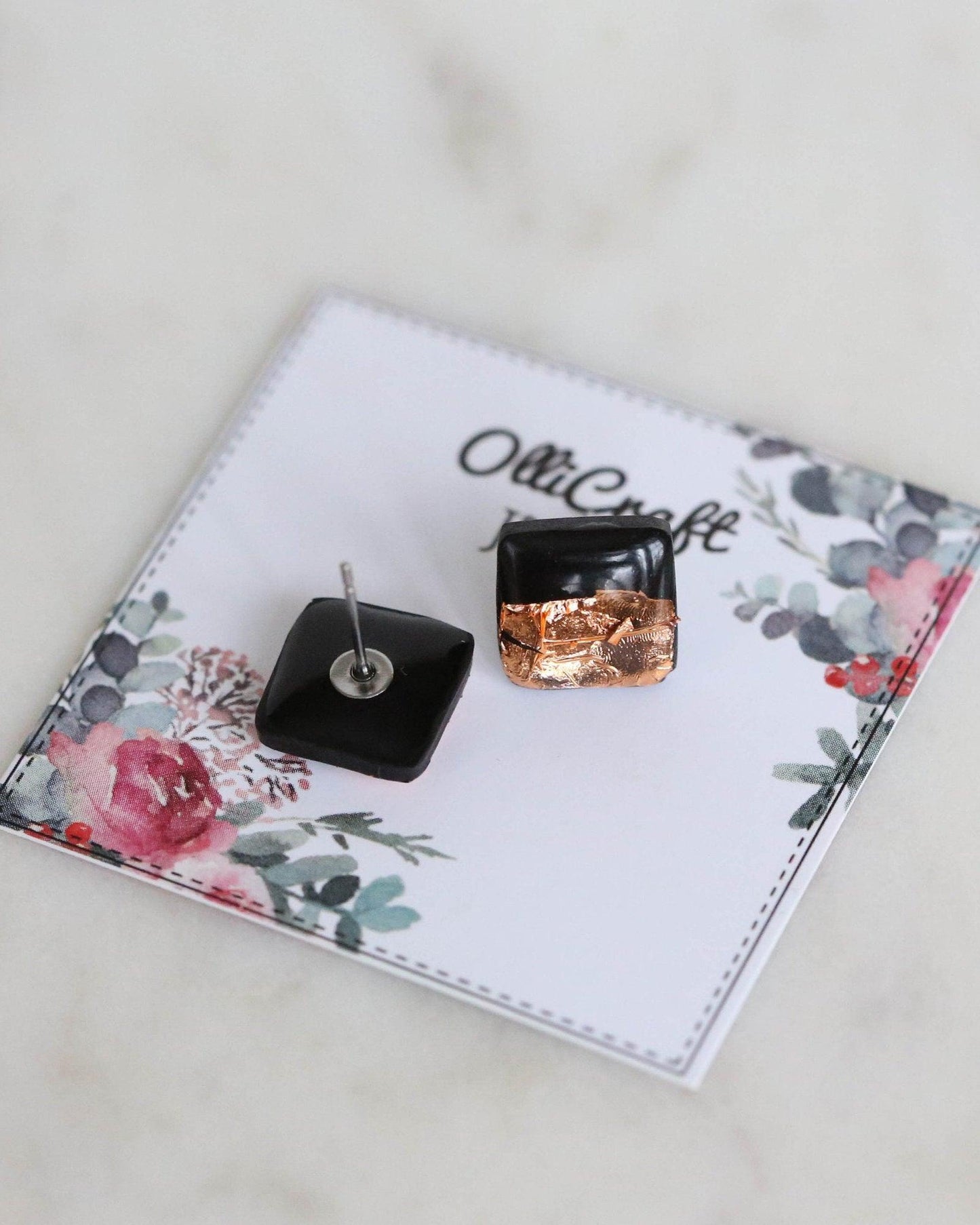 Black square studs earrings - Ollijewelry