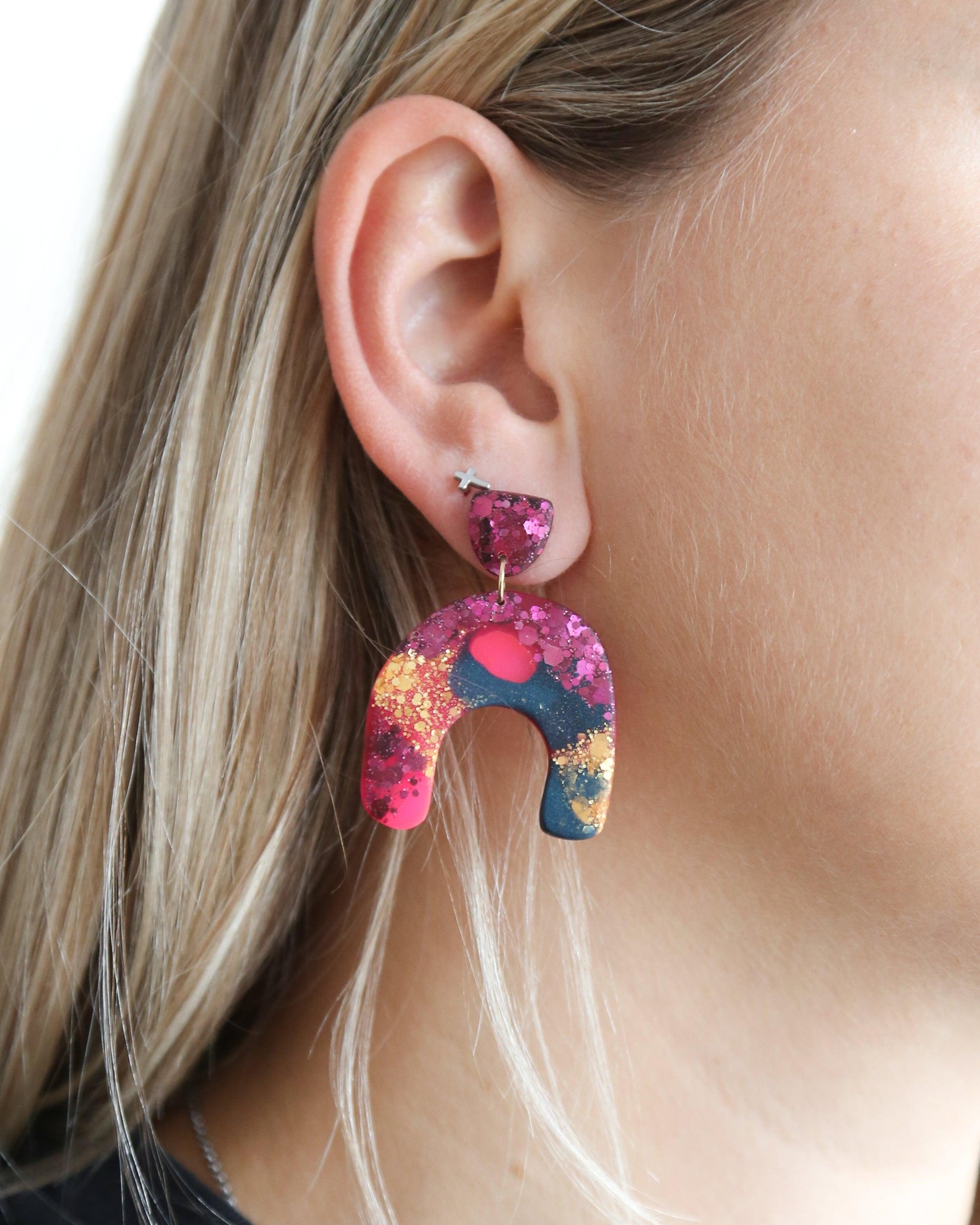 Bright arch statement earrings with stainless steel posts - Ollijewelry