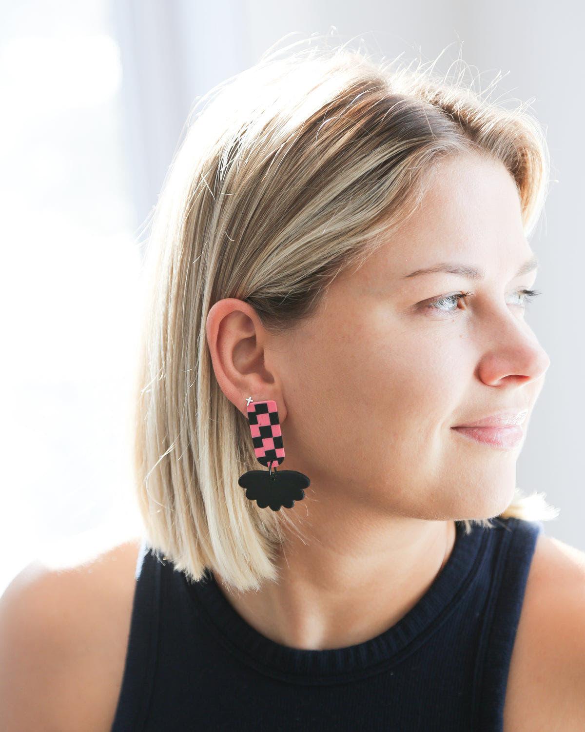 Checkered earrings with surgical stainless steel posts - Ollijewelry