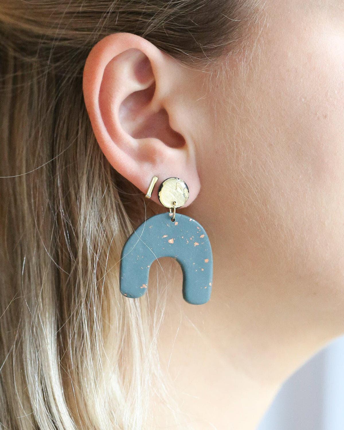 Chunky arch statement earrings with stainless steel posts - Ollijewelry