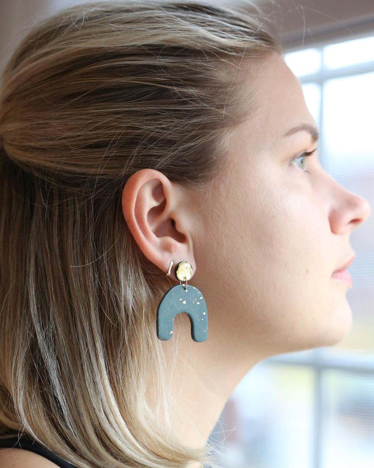 Chunky arch statement earrings with stainless steel posts - Ollijewelry